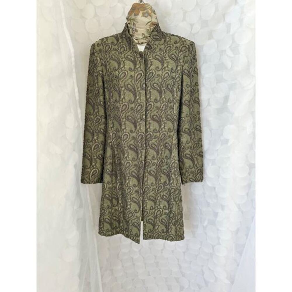 VTG 10 Green Heavily Beaded EVENING Duster Coat Wedding Mother of Bride formal
